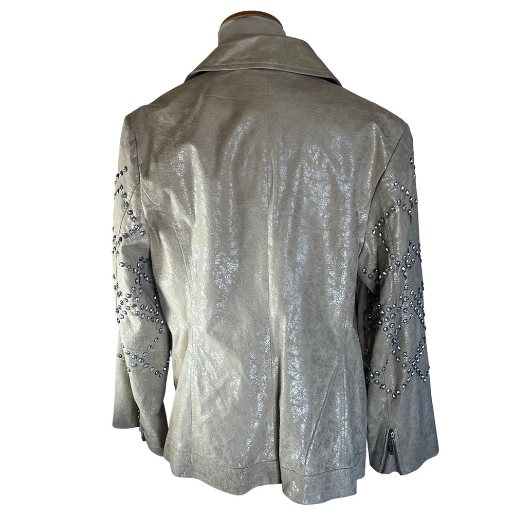 Bradley Bayou Women's Shimmering Beige Silver Studded Leather Jacket Size Medium - Picture 4 of 11